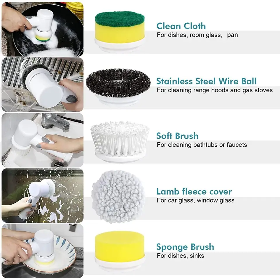 New Arrival Multifunctional Automatic Dish Spin Electric Cleaning Brush Electric Spin Scrubber Electric Dish Scrubber